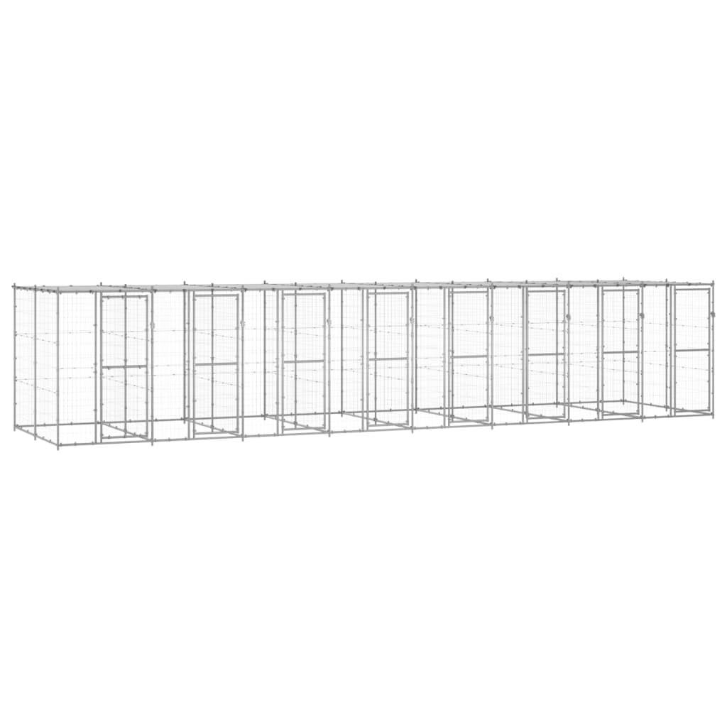 Udendørs hundebur med tag 19,36 m² galvaniseret stål
